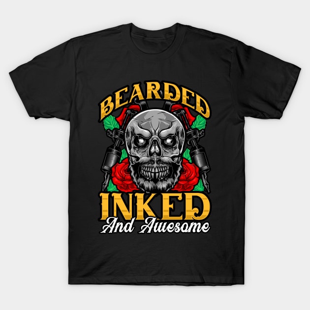 Bearded Inked And Awesome Funny Tattooed Dad T-Shirt by theperfectpresents